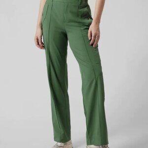 Athleta Vienna Cargo Pant 0 Petite Green Travel Wide Leg Stretch Lightweight
